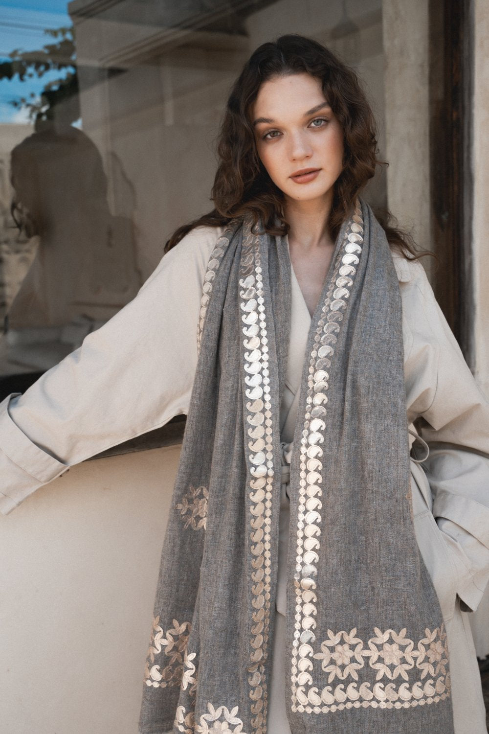 Taupe Paisley Appliqué