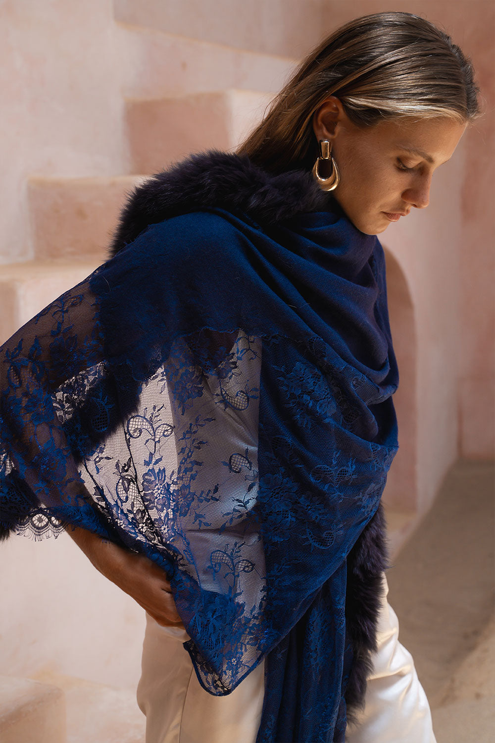 Navy Lace Shawl – La Lo La Clothing