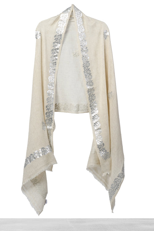 Light Grey Abstract Applique Shawl