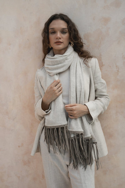Light Grey Cashmere Shawl with Fringe – La Lo La Clothing