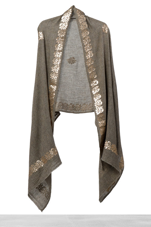 Tan Abstract Applique Shawl